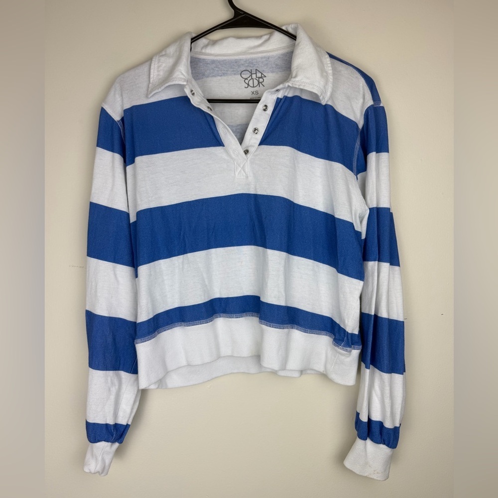 CHASER Rugby Stripe Polo Long Sleeve Top size XS